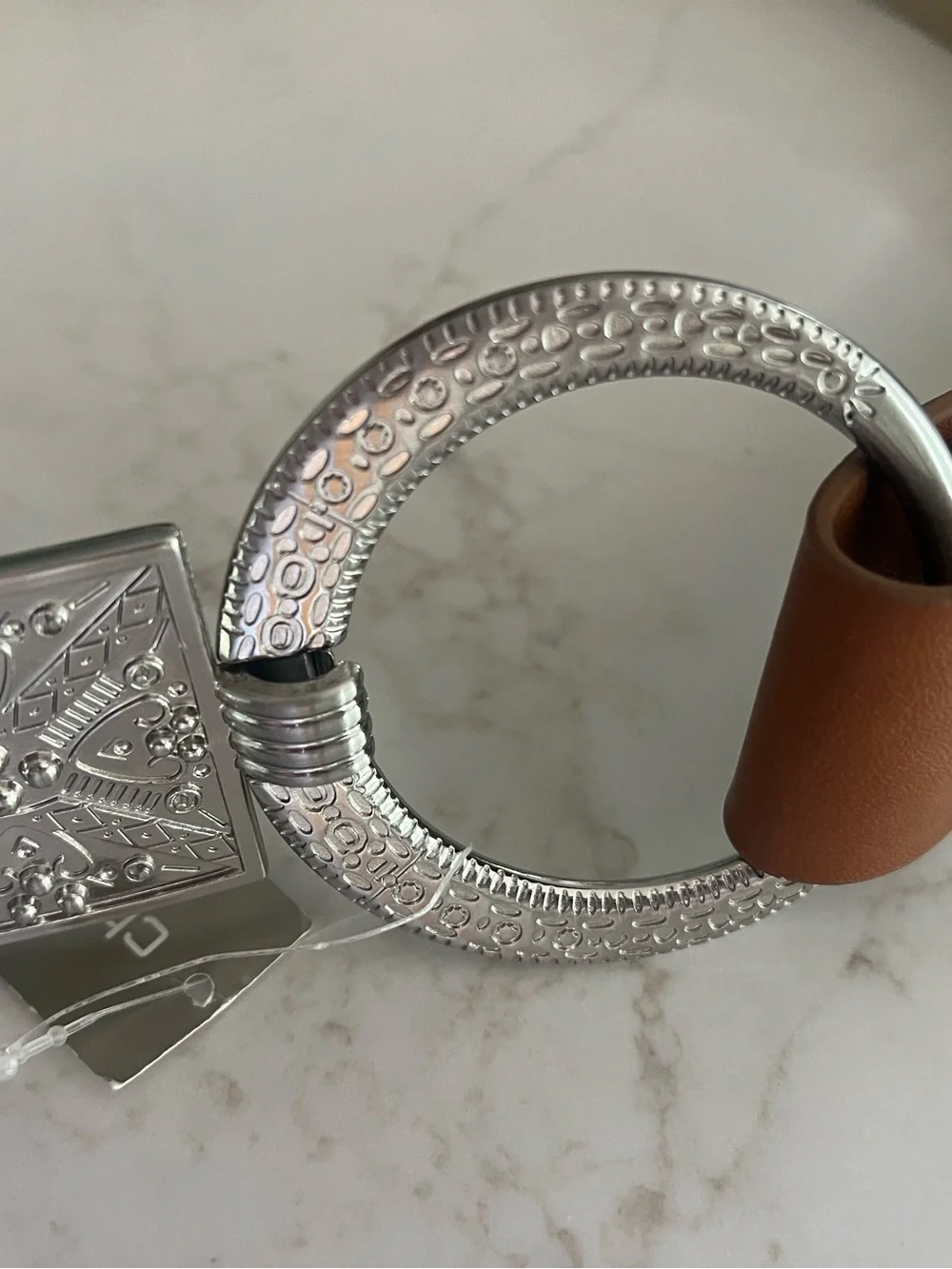Chico’s Antoinette Slouch Belt S/M Cognac Brown Silver Statement Buckle